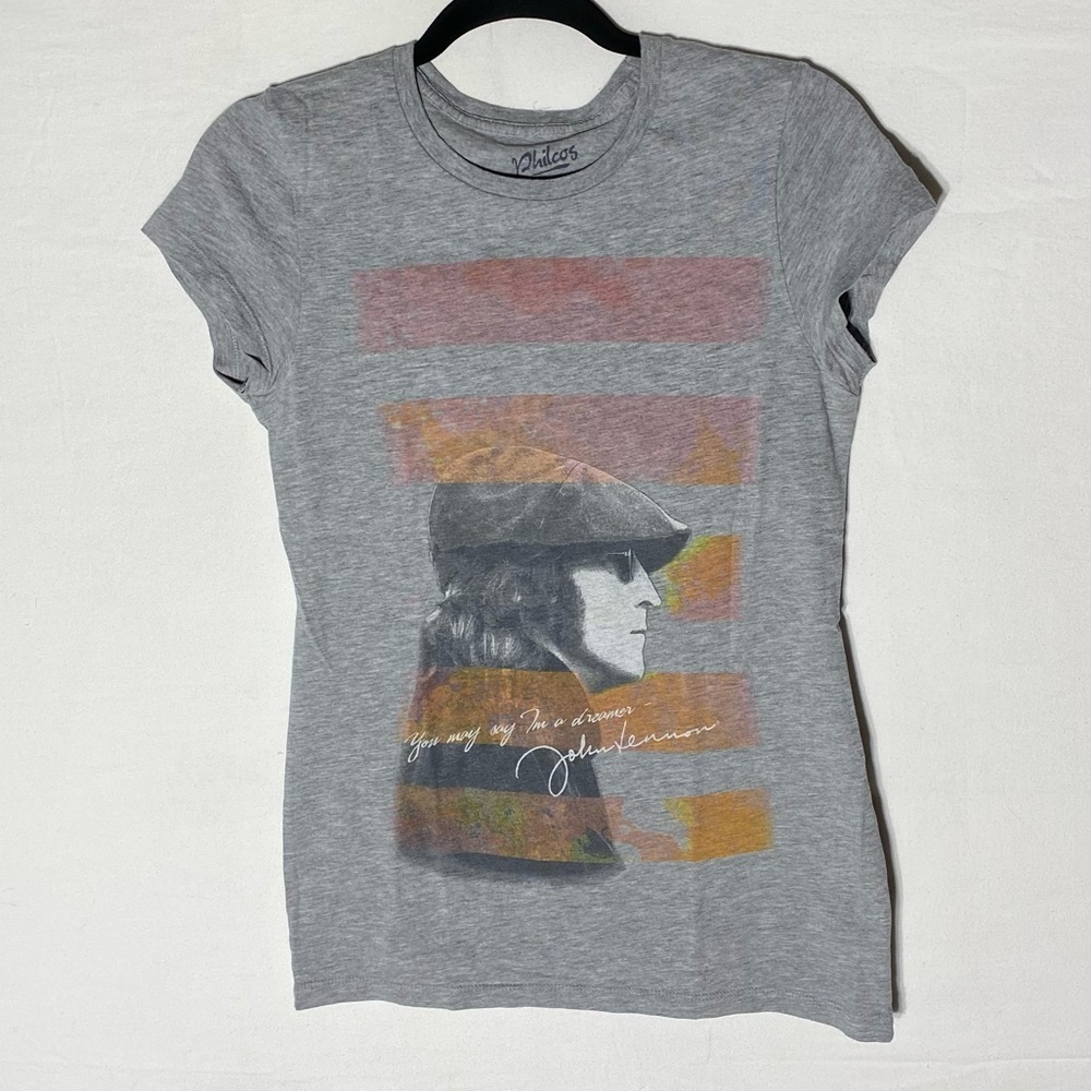 Philcos Grey Fitted T Shirt With John Lennon Graphic T-Shirt L